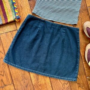 Dark Wash Denim Mini Skirt with Full Back Zipper Detail